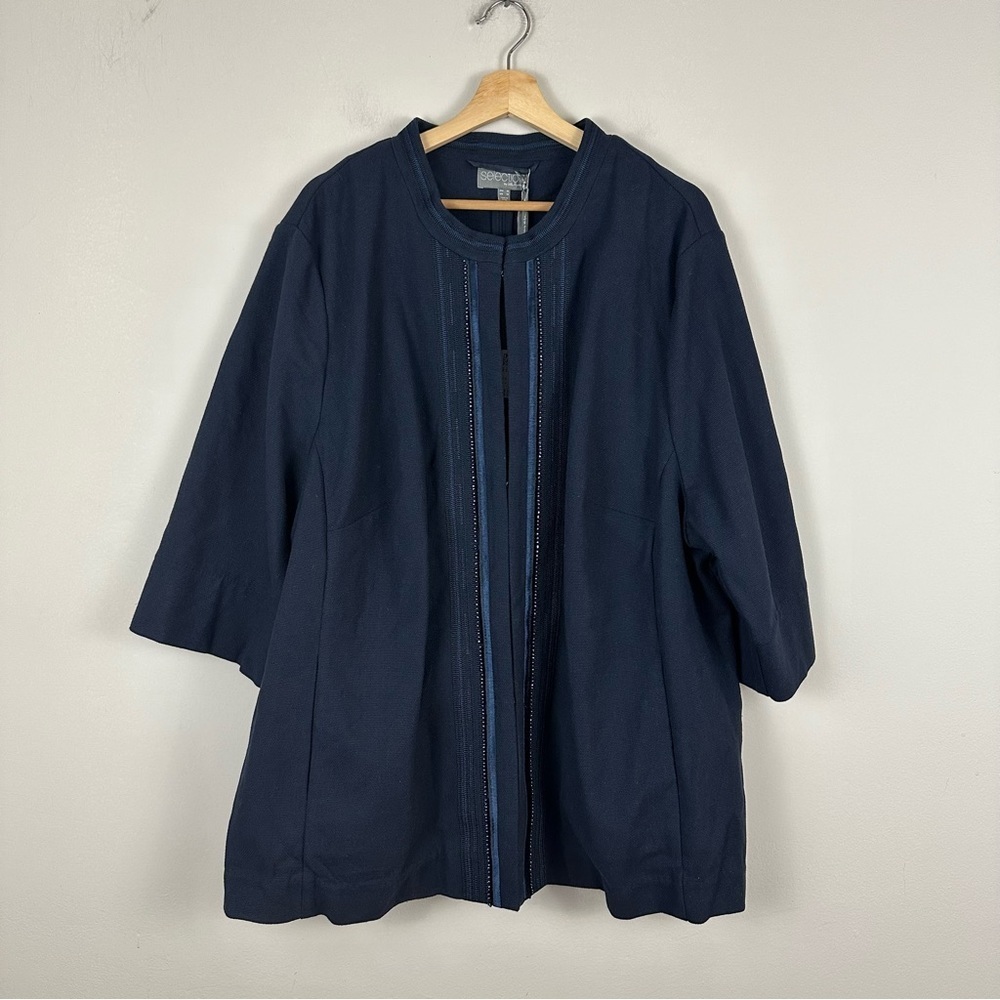 Selection by Ulla Popken | Navy Beaded 3/4 Sleeve Blazer Size 26 NWT